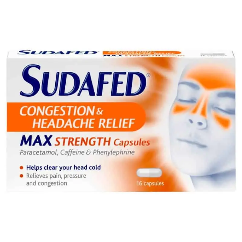 Sudafed Congestion and Headache Relief Max Strength – 16 Capsules