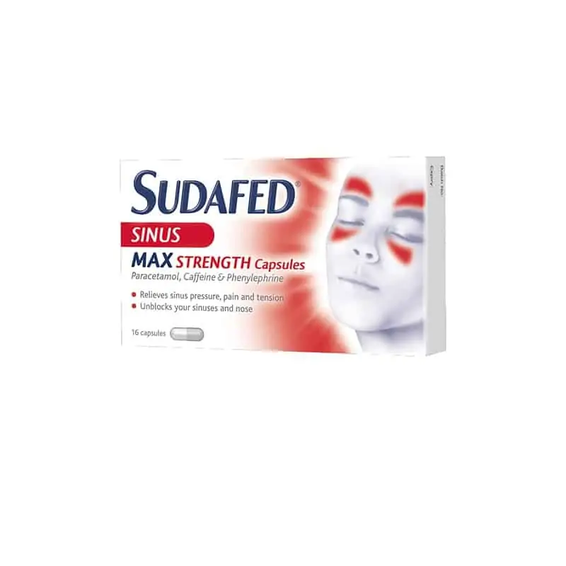 Sudafed Sinus Max Strength 16 Capsules Heald Green